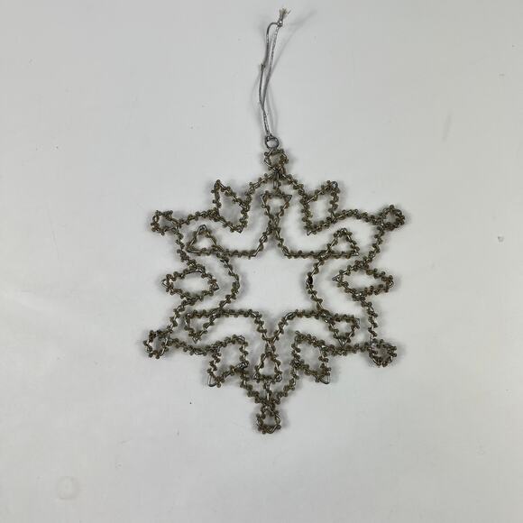 Vtg 1950s German Wire Snowflake Ornament Tinsel Beaded Star 7" Holiday Decor - Picture 8 of 8